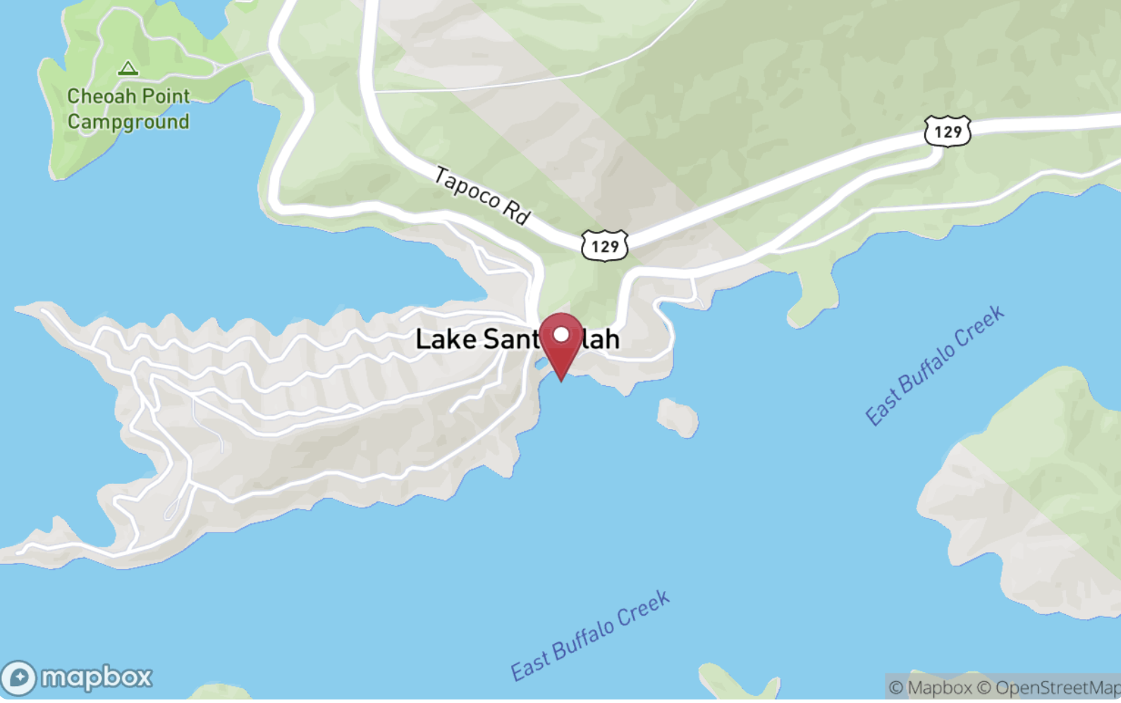 Map showing the location of 4 Lakeside Trail on Lake Santeetlah near Tapoco Road and US 129