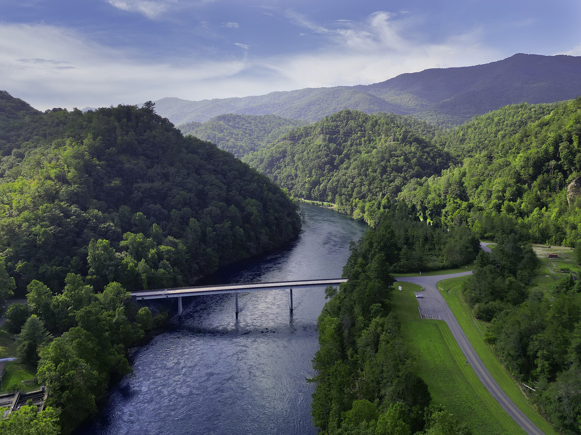 The NC-28 bridge over the Little Tennessee River below Fontana Dam